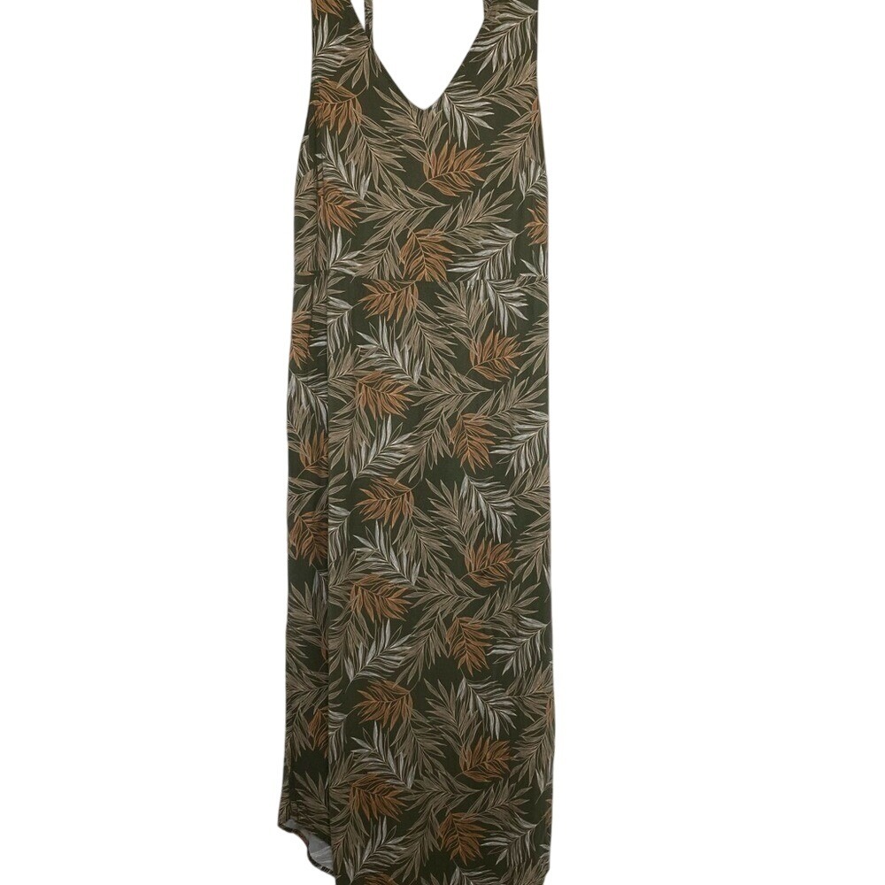 A New Day Maxi-Length Dress Sleeveless V Neck Tropical Print Casual Green Size L